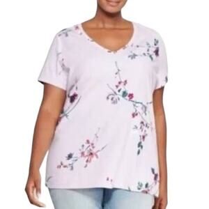 AVA & VIV LIGHT PURPLE FLORAL PRINT COTTON LIGHTWEIGHT TEE SIZE 2X